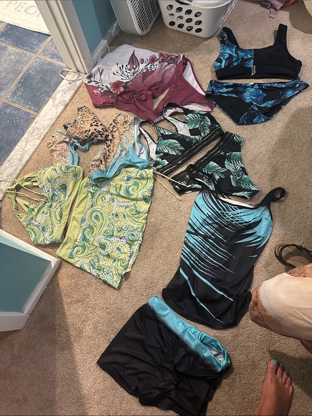 Black & Teal Tropical Print Women's Tankini Set - Picture 2 of 5
